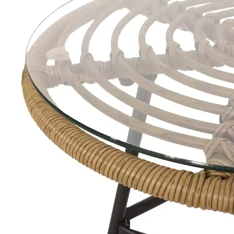 Christopher Knight Home Spinnaker Set Salotto da Esterno Boho 3 Pezzi in Vimini e Vetro Temperato, Marrone Chiaro/Nero