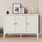 Meuble bas Heynemo à 3 portes cannelées, buffet moderne blanc avec étagères réglables et poignées métalliques, meuble de bar à café, meuble de rangement, Blanc
