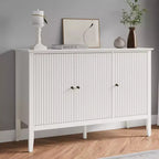 Meuble bas Heynemo à 3 portes cannelées, buffet moderne blanc avec étagères réglables et poignées métalliques, meuble de bar à café, meuble de rangement, Blanc