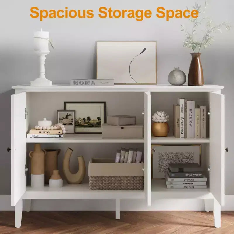 Meuble bas Heynemo à 3 portes cannelées, buffet moderne blanc avec étagères réglables et poignées métalliques, meuble de bar à café, meuble de rangement, Blanc