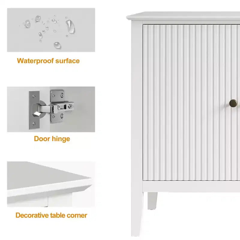 Meuble bas Heynemo à 3 portes cannelées, buffet moderne blanc avec étagères réglables et poignées métalliques, meuble de bar à café, meuble de rangement, Blanc