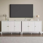 Meuble bas Heynemo à 3 portes cannelées, buffet moderne blanc avec étagères réglables et poignées métalliques, meuble de bar à café, meuble de rangement, Blanc