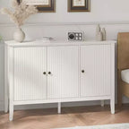 Meuble bas Heynemo à 3 portes cannelées, buffet moderne blanc avec étagères réglables et poignées métalliques, meuble de bar à café, meuble de rangement, Blanc