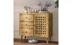 Heynemo Accent Cabinet with Drawers, Entryway Cabinet with Oak Legs, Wooden Decorative Sideboard Cabinet with Adjustable Shelf & Doors, Natural