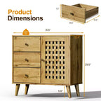 Meuble d'appoint Heynemo avec tiroirs, Meuble d'entrée avec pieds en chêne, Buffet décoratif en bois avec étagère réglable et portes, Naturel
