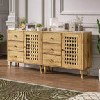 Meuble d'appoint Heynemo avec tiroirs, Meuble d'entrée avec pieds en chêne, Buffet décoratif en bois avec étagère réglable et portes, Naturel