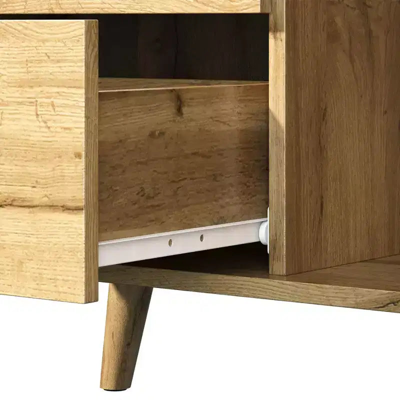 Meuble d'appoint Heynemo avec tiroirs, Meuble d'entrée avec pieds en chêne, Buffet décoratif en bois avec étagère réglable et portes, Naturel