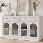 Heynemo Madia, Madia con Ripiani Regolabili e 4 Ante, Credenza da Cucina con 2 Cassetti, Tavolino da Caffè in Legno, Bianco