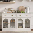 Heynemo Madia, Madia con Ripiani Regolabili e 4 Ante, Credenza da Cucina con 2 Cassetti, Tavolino da Caffè in Legno, Bianco