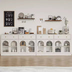 Heynemo Madia, Madia con Ripiani Regolabili e 4 Ante, Credenza da Cucina con 2 Cassetti, Tavolino da Caffè in Legno, Bianco