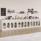 Heynemo Madia, Madia con Ripiani Regolabili e 4 Ante, Credenza da Cucina con 2 Cassetti, Tavolino da Caffè in Legno, Bianco