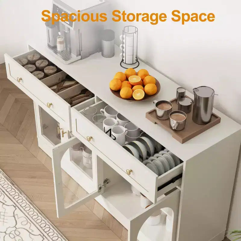 Heynemo Madia, Madia con Ripiani Regolabili e 4 Ante, Credenza da Cucina con 2 Cassetti, Tavolino da Caffè in Legno, Bianco