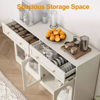Heynemo Madia, Madia con Ripiani Regolabili e 4 Ante, Credenza da Cucina con 2 Cassetti, Tavolino da Caffè in Legno, Bianco