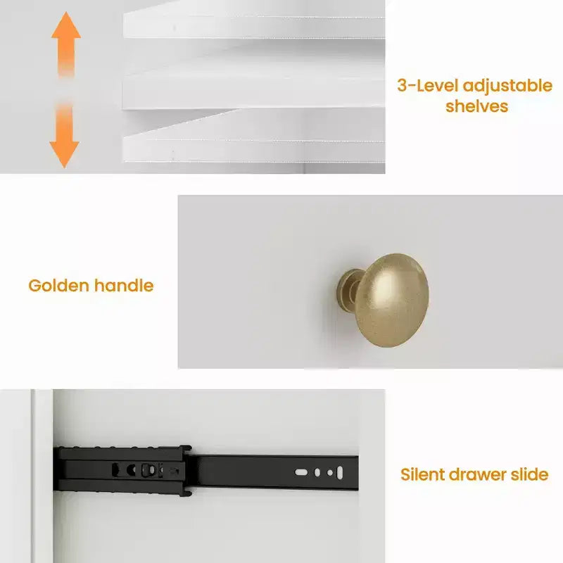 Heynemo Madia, Madia con Ripiani Regolabili e 4 Ante, Credenza da Cucina con 2 Cassetti, Tavolino da Caffè in Legno, Bianco