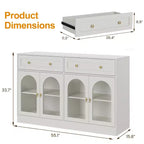 Heynemo Madia, Madia con Ripiani Regolabili e 4 Ante, Credenza da Cucina con 2 Cassetti, Tavolino da Caffè in Legno, Bianco