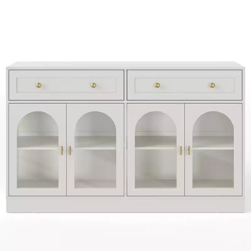 Heynemo Madia, Madia con Ripiani Regolabili e 4 Ante, Credenza da Cucina con 2 Cassetti, Tavolino da Caffè in Legno, Bianco