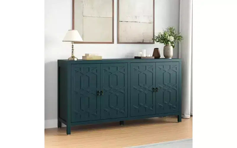 Heynemo Madia Credenza, Madia Credenza Moderna Mid-Century da 60'' con 4 Ante e Scaffali Regolabili, Madia Credenza per Ingresso, Blu Turchese