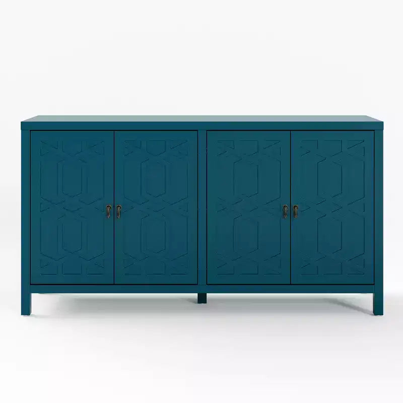 Heynemo Madia Credenza, Madia Credenza Moderna Mid-Century da 60'' con 4 Ante e Scaffali Regolabili, Madia Credenza per Ingresso, Blu Turchese