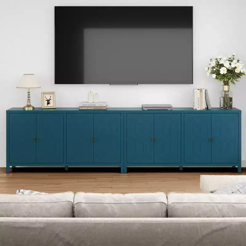Heynemo Madia Credenza, Madia Credenza Moderna Mid-Century da 60'' con 4 Ante e Scaffali Regolabili, Madia Credenza per Ingresso, Blu Turchese