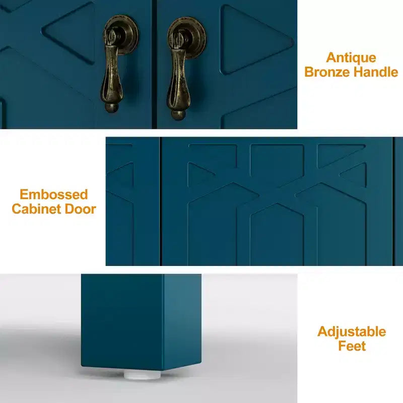 Heynemo Madia Credenza, Madia Credenza Moderna Mid-Century da 60'' con 4 Ante e Scaffali Regolabili, Madia Credenza per Ingresso, Blu Turchese