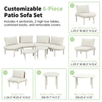 Ensemble de canapé de patio demi-lune 6 pièces Whisen avec 2 tables basses et 4 oreillers, sectionnel en rotin PE