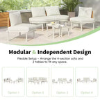 Ensemble de canapé de patio demi-lune 6 pièces Whisen avec 2 tables basses et 4 oreillers, sectionnel en rotin PE