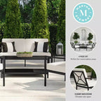 Ensemble de conversation 4 pièces de patio en acier Martha Stewart avec causeuse, 2 chaises, table basse en noir