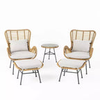 Christopher Knight Home Bechtel Ensemble 5 pièces de conversation d'extérieur en osier et verre trempé avec poufs