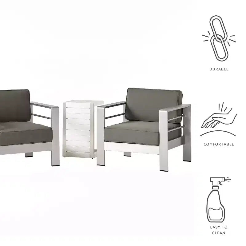 Christopher Knight Home Crested Bay Set Salotto da Esterno in Alluminio 3 Pezzi con Tavolino a C