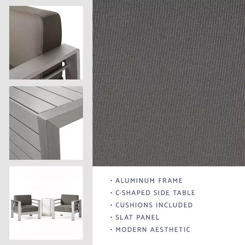Christopher Knight Home Crested Bay Set Salotto da Esterno in Alluminio 3 Pezzi con Tavolino a C