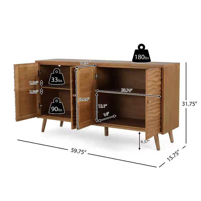 Buffet Christopher Knight Home Vilmar avec motif ondulé moderne et deux étagères réglables