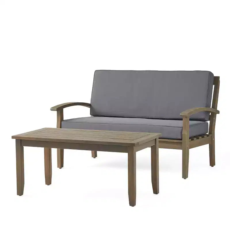 GDFStudio Keanu Set da Esterno Divanetto e Tavolino da Caffè in Legno di Acacia con Cuscini