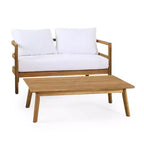Set Divanetto e Tavolino da Caffè da Esterno GDFStudio Aggie in Legno di Acacia con Cuscini, Teak/Bianco