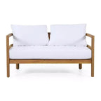 Set Divanetto e Tavolino da Caffè da Esterno GDFStudio Aggie in Legno di Acacia con Cuscini, Teak/Bianco