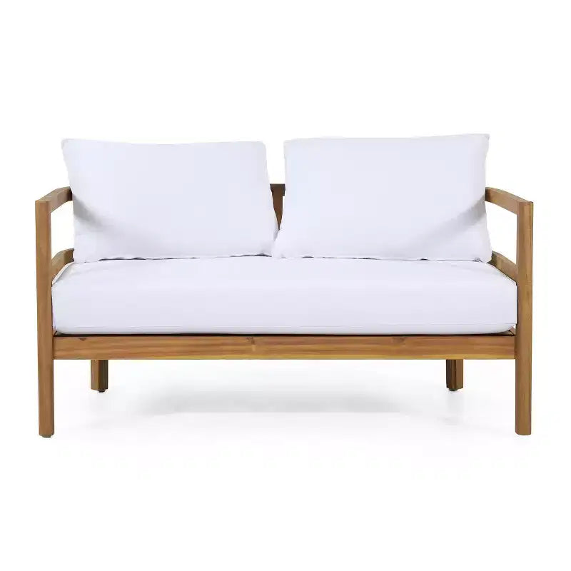 Set Divanetto e Tavolino da Caffè da Esterno GDFStudio Aggie in Legno di Acacia con Cuscini, Teak/Bianco