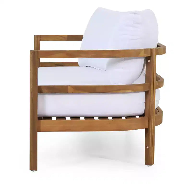 Set Divanetto e Tavolino da Caffè da Esterno GDFStudio Aggie in Legno di Acacia con Cuscini, Teak/Bianco