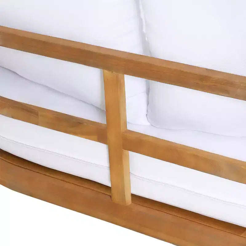 Set Divanetto e Tavolino da Caffè da Esterno GDFStudio Aggie in Legno di Acacia con Cuscini, Teak/Bianco