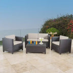 Christopher Knight Home Puerta, set da 4 mobili da esterno in vimini con cuscini per conversazione