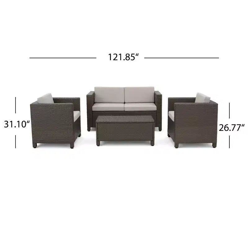 Christopher Knight Home Puerta, set da 4 mobili da esterno in vimini con cuscini per conversazione