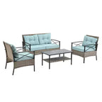 Mobili da giardino, Arredamento per esterni, Mobili stagionali in rattan sintetico, Set di quattro mobili in rattan con tavolo in metallo nero