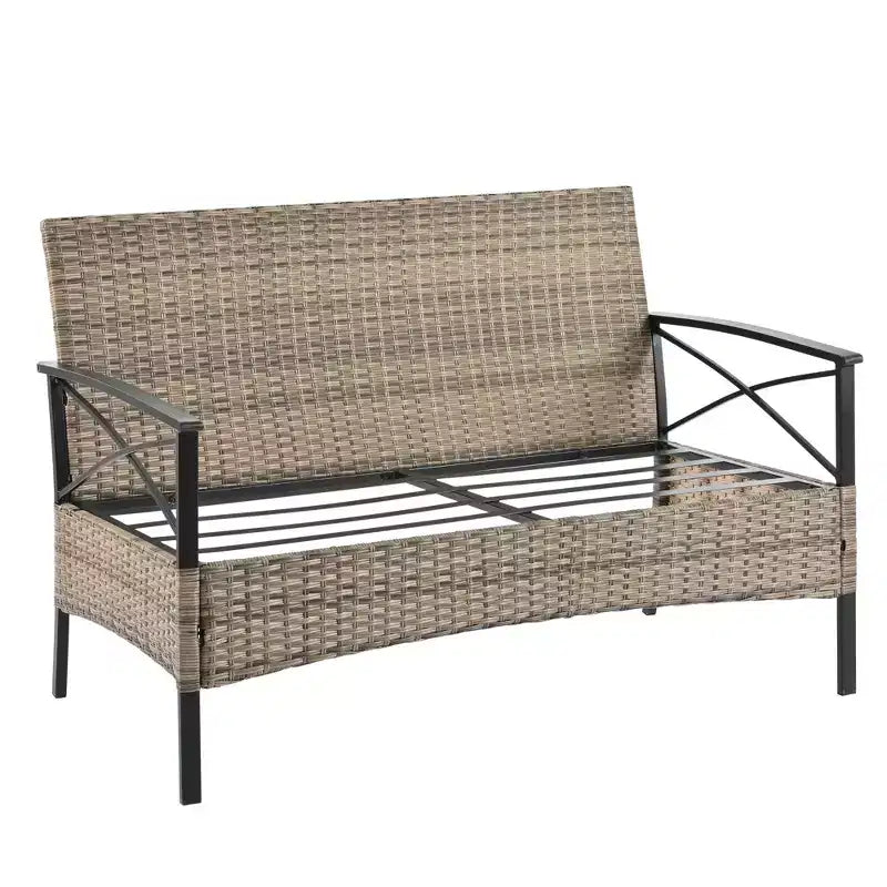 Mobili da giardino, Arredamento per esterni, Mobili stagionali in rattan sintetico, Set di quattro mobili in rattan con tavolo in metallo nero