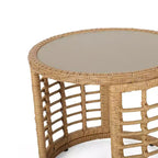 Christopher Knight Home Specter Ensemble de 3 meubles de conversation d'extérieur en osier et verre trempé avec coussins, marron clair/beige