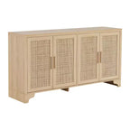 Buffet de salle à manger en rotin de 157 cm, meuble de rangement de cuisine à 4 portes avec étagères