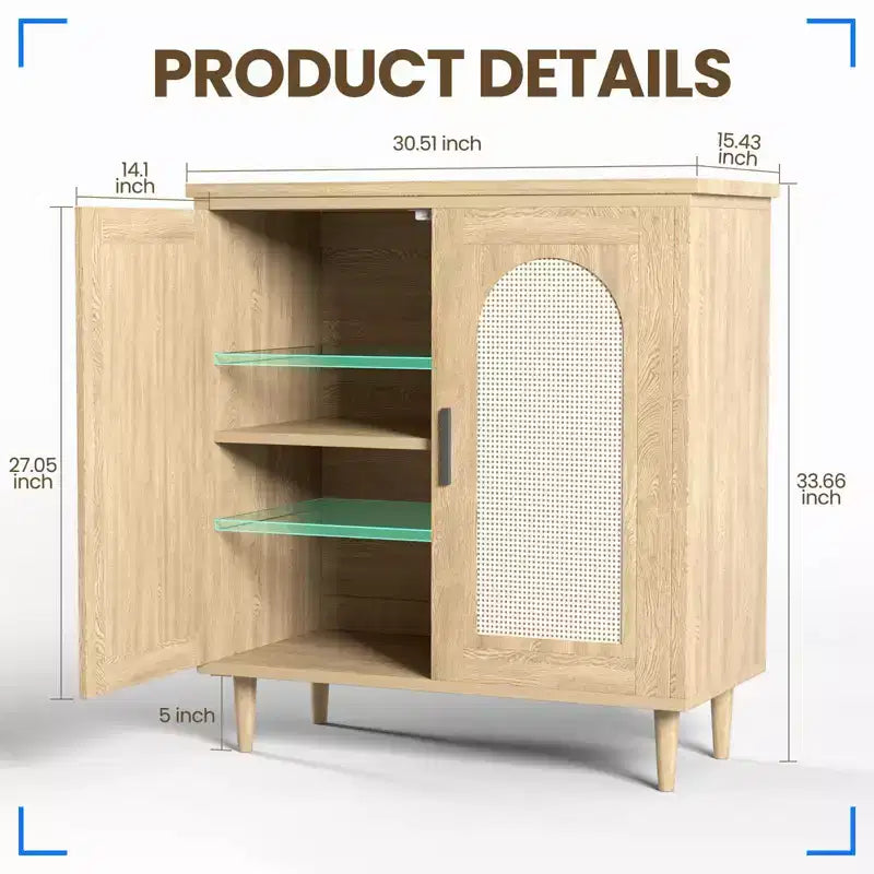 Credenza a buffet in rattan con contenitore, console d'accento da 30,51", ripiani regolabili, madia compatta per ingresso, sala da pranzo e cucina