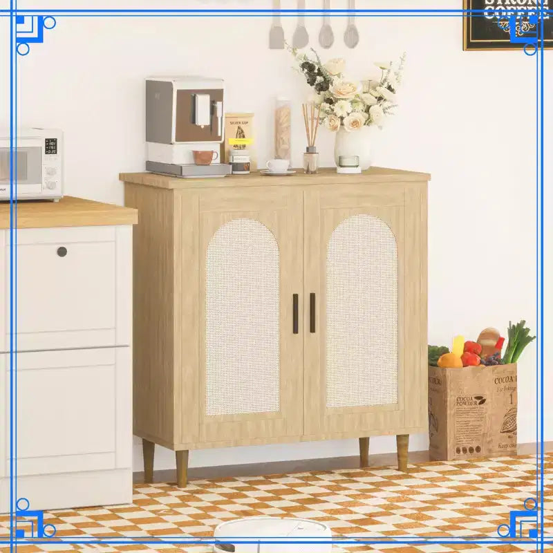 Credenza a buffet in rattan con contenitore, console d'accento da 30,51", ripiani regolabili, madia compatta per ingresso, sala da pranzo e cucina