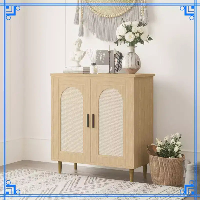 Credenza a buffet in rattan con contenitore, console d'accento da 30,51", ripiani regolabili, madia compatta per ingresso, sala da pranzo e cucina