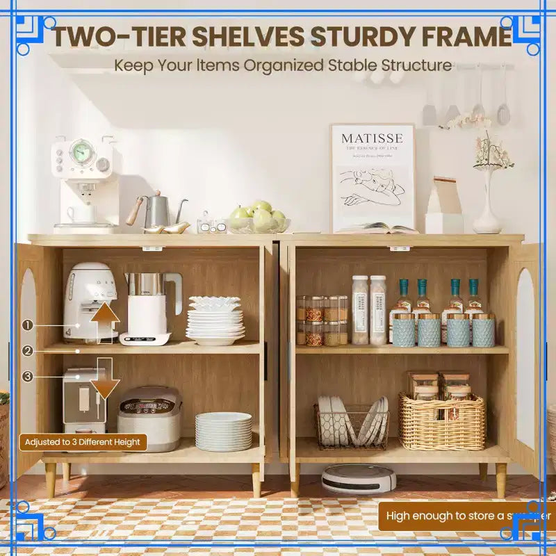Credenza a buffet in rattan con contenitore, console d'accento da 30,51", ripiani regolabili, madia compatta per ingresso, sala da pranzo e cucina