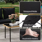 Set da conversazione da patio 4 pezzi, Set di mobili da esterno in vimini, 1 divanetto e 2 sedie e 1 tavolo, Set da conversazione Boho per patio, Nero