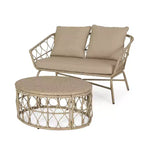 Set divanetto e tavolino da caffè da esterno in vimini GDFStudio Colmar con cuscini, marrone chiaro/beige