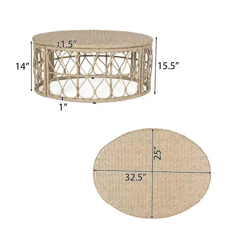 Set divanetto e tavolino da caffè da esterno in vimini GDFStudio Colmar con cuscini, marrone chiaro/beige